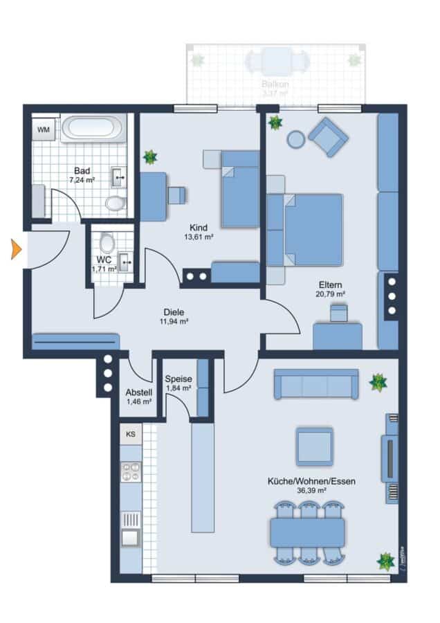 Moderne und vollständig renovierte 3-Zimmerwohnung mit einzigartigem Blick ins Stadion - Grundriss