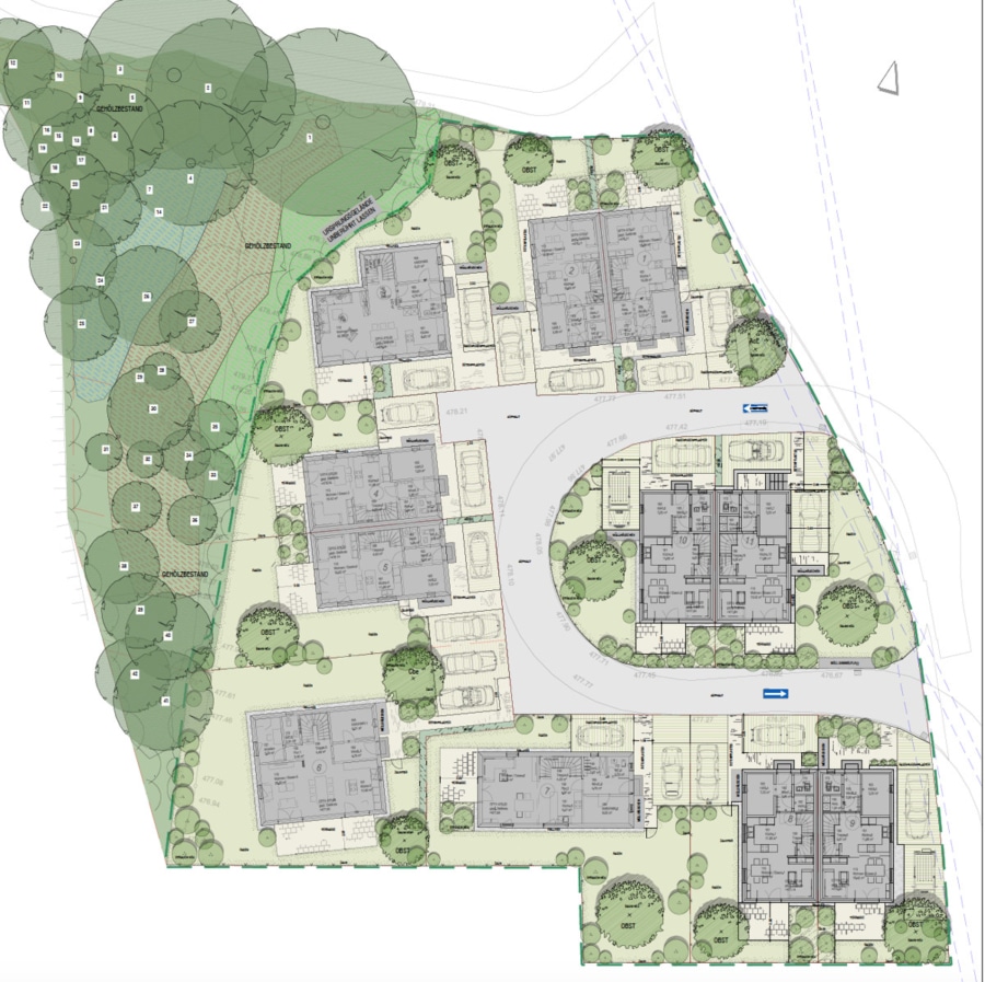 Freiflächengestaltungsplan - 3.900 m² - Attraktives Baugrundstück für 8 Doppelhaushälften und 3 Einfamilienhäusern