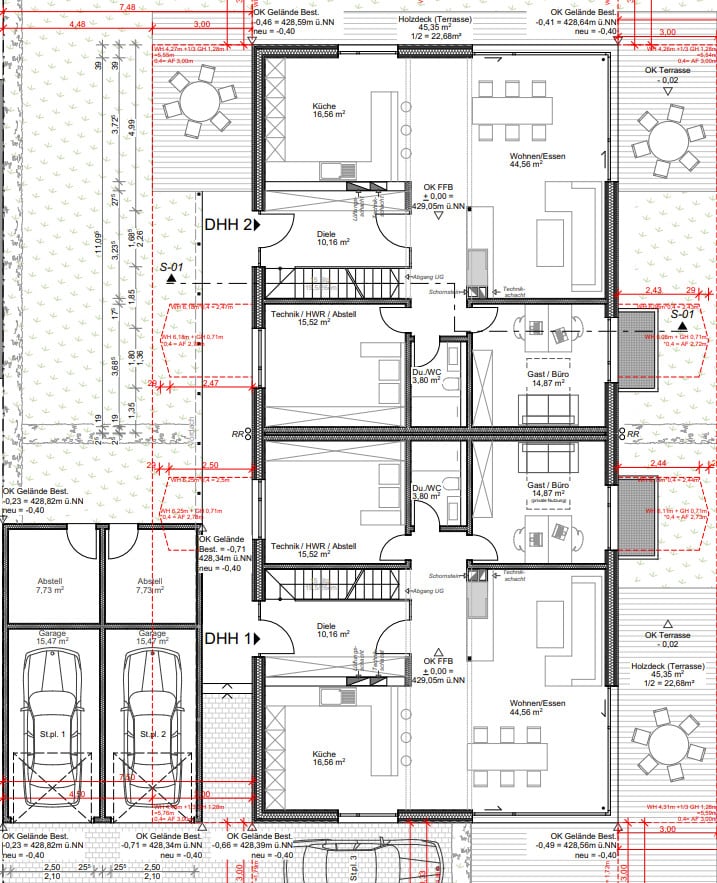 Baugrundstück in ruhiger Wiesenrandlage mit 1090m² Baugenehmigung für Ihr Haus bereits vorhanden - Beispiel Doppelhaus EG