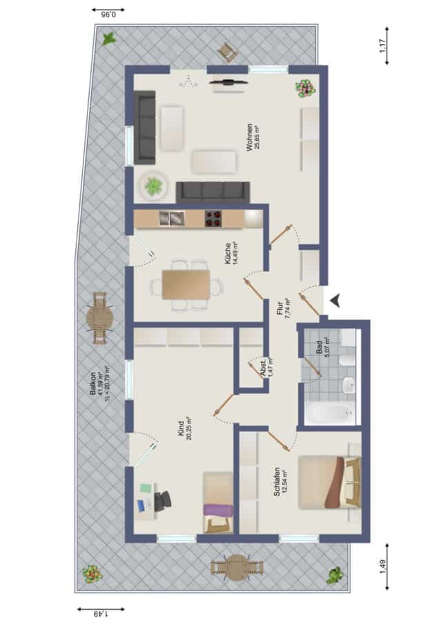 Atemberaubender Bergblick von Ihrem 27m langen Balkon - GRUNDRISS