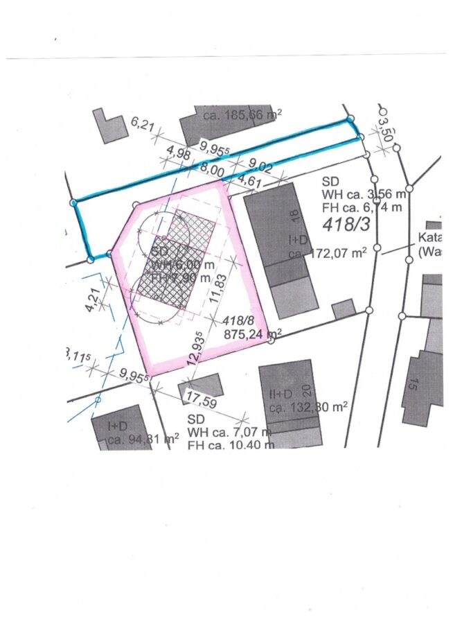 Baugrundstück in ruhiger Lage - 777m² Fläche mit Baugenehmigung - Grundstück Plan