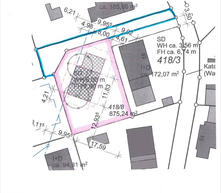 Baugrundstück in ruhiger Lage - 777m² Fläche mit Baugenehmigung - Grundstück Plan