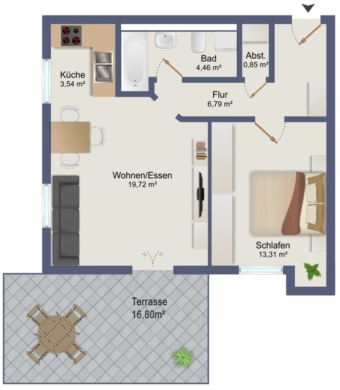 GRUNDRISS - Charmante 2-Zimmer-Wohnung mit großer Terrasse in idyllischer Lage von Schleching-Ettenhausen