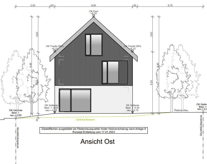 Ramerberg - Baugrundstück für ein Einfamilienhaus in ruhiger Bestlage - Ansicht Ost EFH