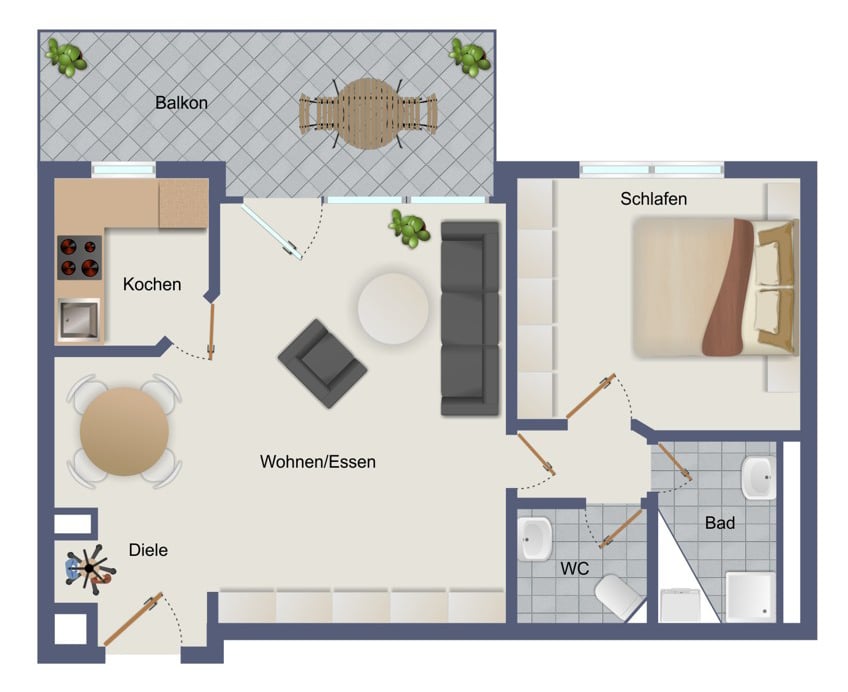 Ihr 2-Zimmer Wohn(t)raum mitten in München mit großem und ruhigem Balkon - GRUNDRISS