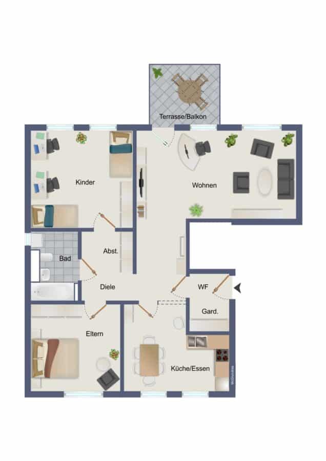 Wohnambiente auf 90 m² im Grünen - Neuwertige 3-Zimmer-Wohnung in zentraler Bestlage - GRUNDRISS